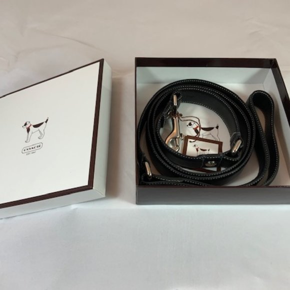NWT Coach Black Leather Studded Grommets Leash L